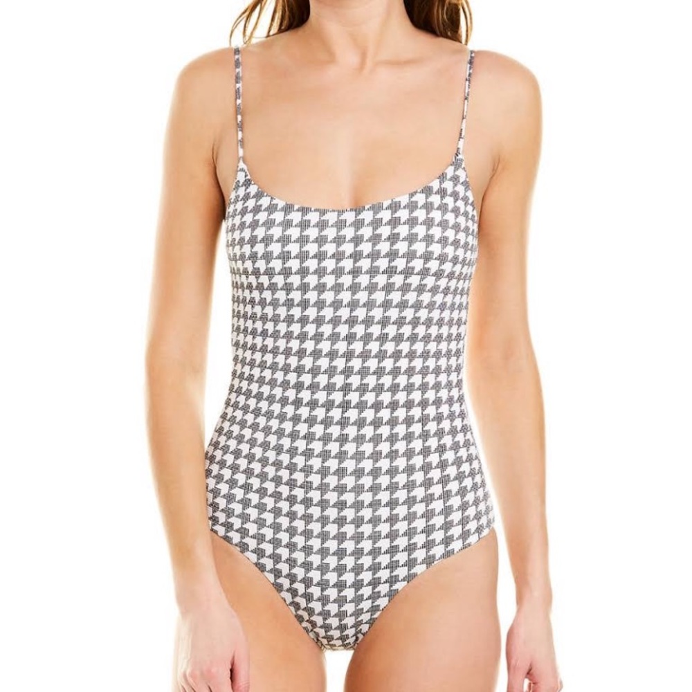Onia Black and White Houndstooth One Piece Swimsuit
